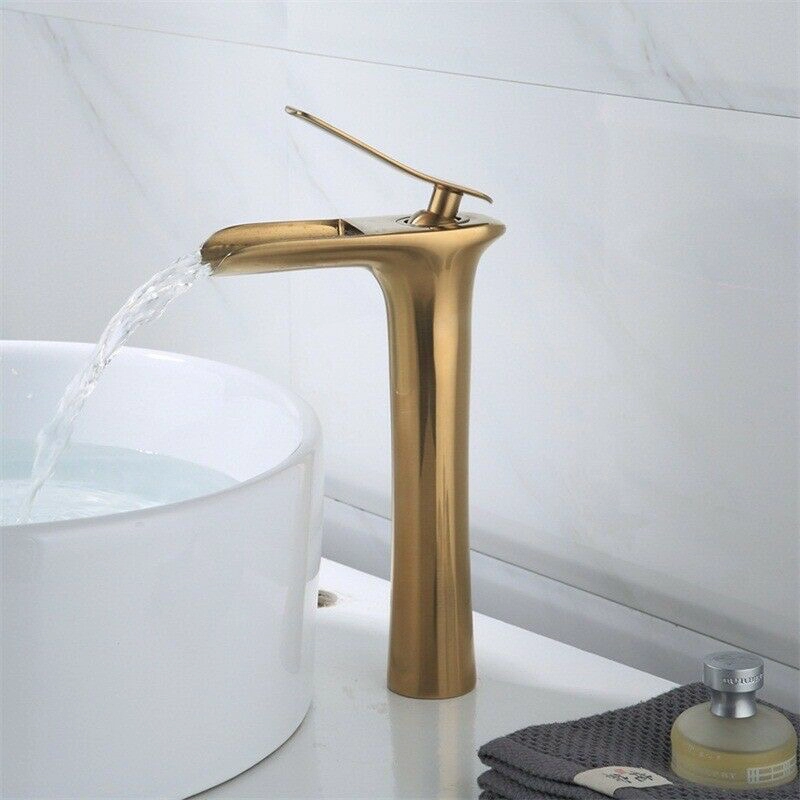 شیر روشویی پایه بلند آبشاری طلایی مات