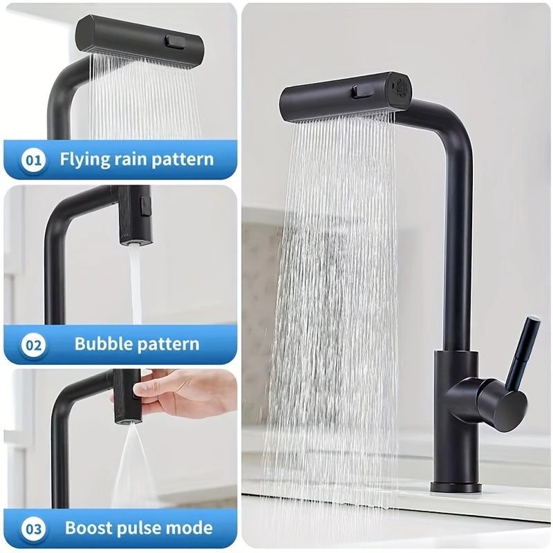 شیر ظرفشویی آبشاری چهارحالته مشکی